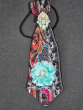 Women's Aqua Flower Brooch Necklace - Aqua Floral Accent